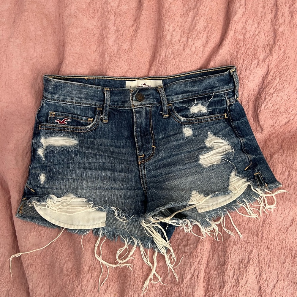 Hollister dark wash ripped jean shorts